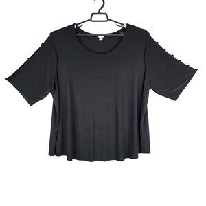 Women's Black Cato Est 1946 Top w/ Slit Open Sleeves Round Neck Plus Size 26/28W